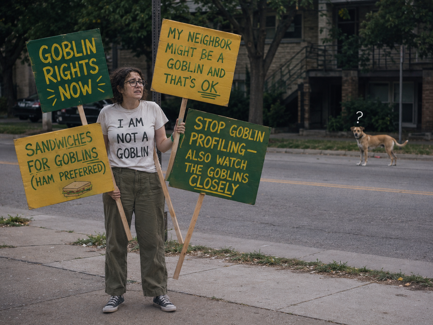 I ORGANIZED THIS RALLY. IT WAS JUST ME BUT I HAD FOUR SIGNS SO IT FELT LIKE MORE. THREE CARS HONKED. I AM CHOOSING TO INTERPRET THAT AS SUPPORT.